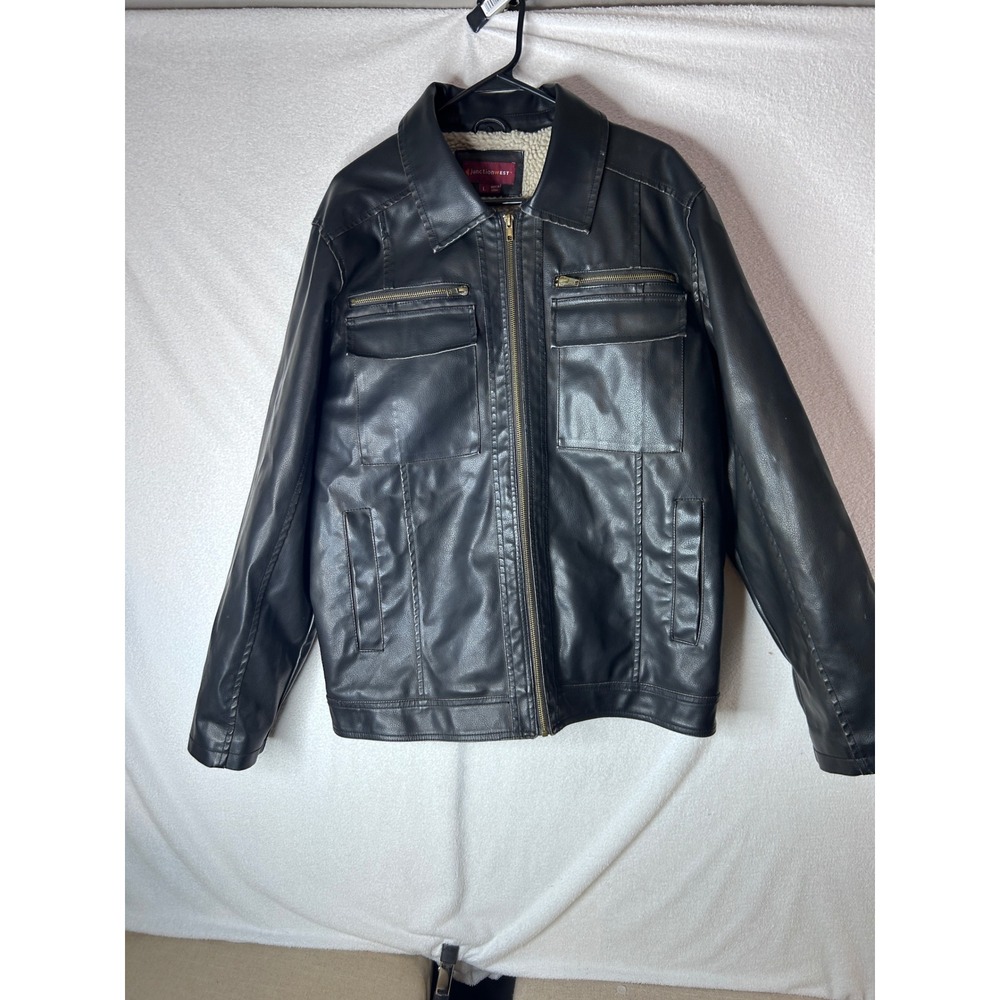 Super Cool! Junction West Mens Faux Leather Sherpa Lined Jacket Brown Size Large